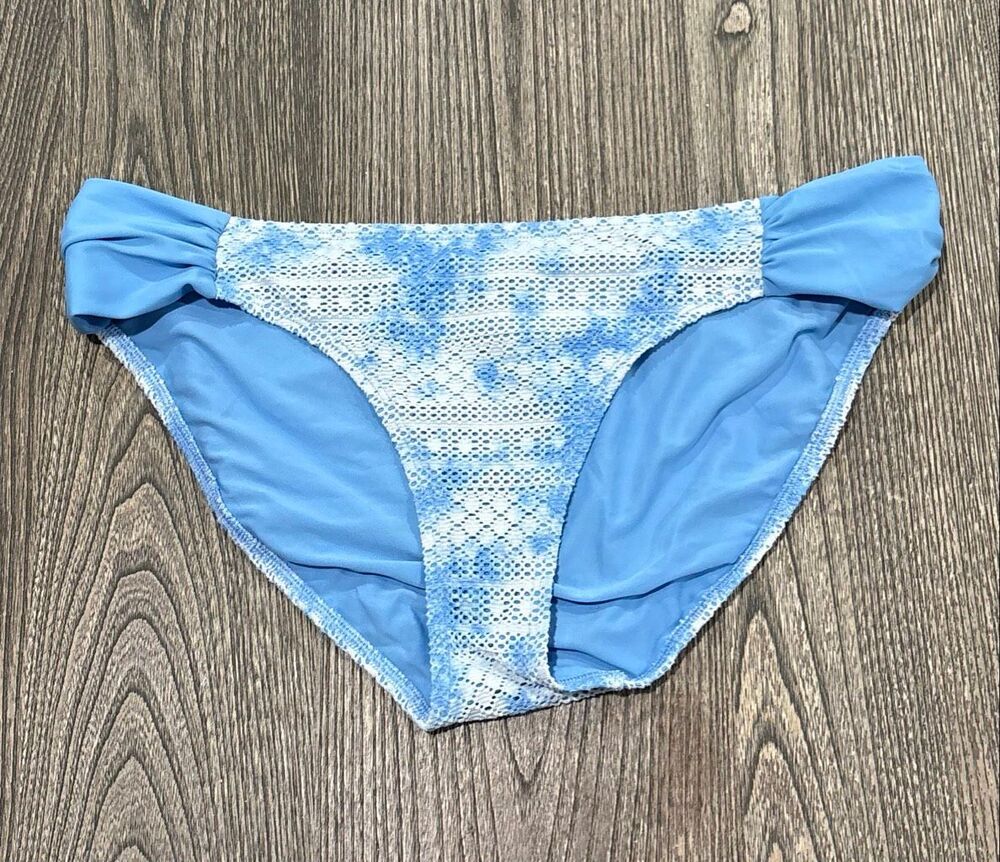 Aerie Women's Lace Tie Dye Textured Swim Summer Bikini Bottom Blue White Size XL